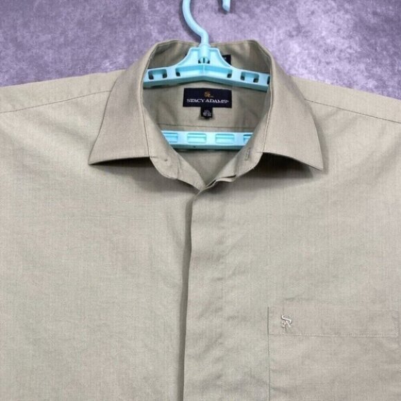 Stacy Adams Dress Shirt Mens 17.5 32/33 Tan Button Up Long Sleeve Casual Preppy - Picture 4 of 11